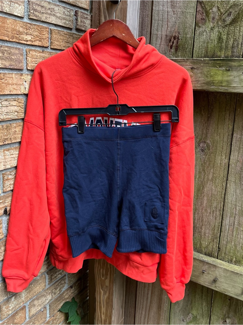 FP Movement by Free People Victory Red Mock Neck Sweatshirt & Navy Shorts